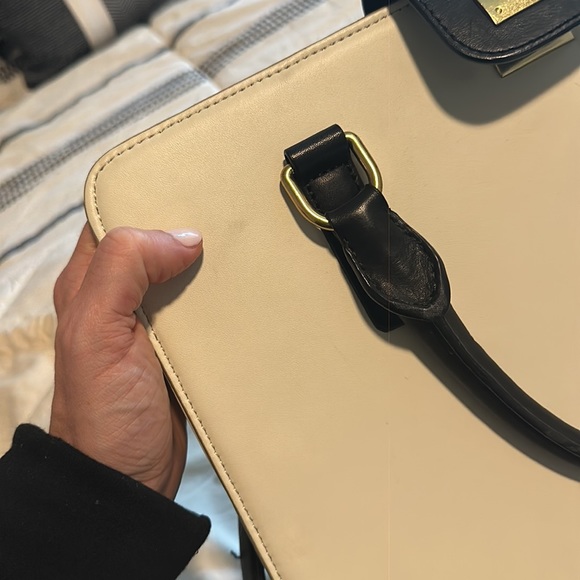 J Crew Ivory & Black Leather Edie Attaché Tote Two Tone Handbag & Dustbag NWT - Picture 4 of 5